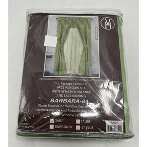 Window Curtains Set 6 Piece Sage Green Lace Valance 84" Length Cottagecore